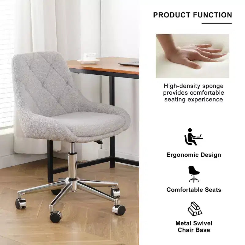 Okak Chaise de Bureau Moderne Réglable en Polaire Teddy, Meuble de Salon, Petite Chaise Pivotante pour Bureau, Étude, Studio