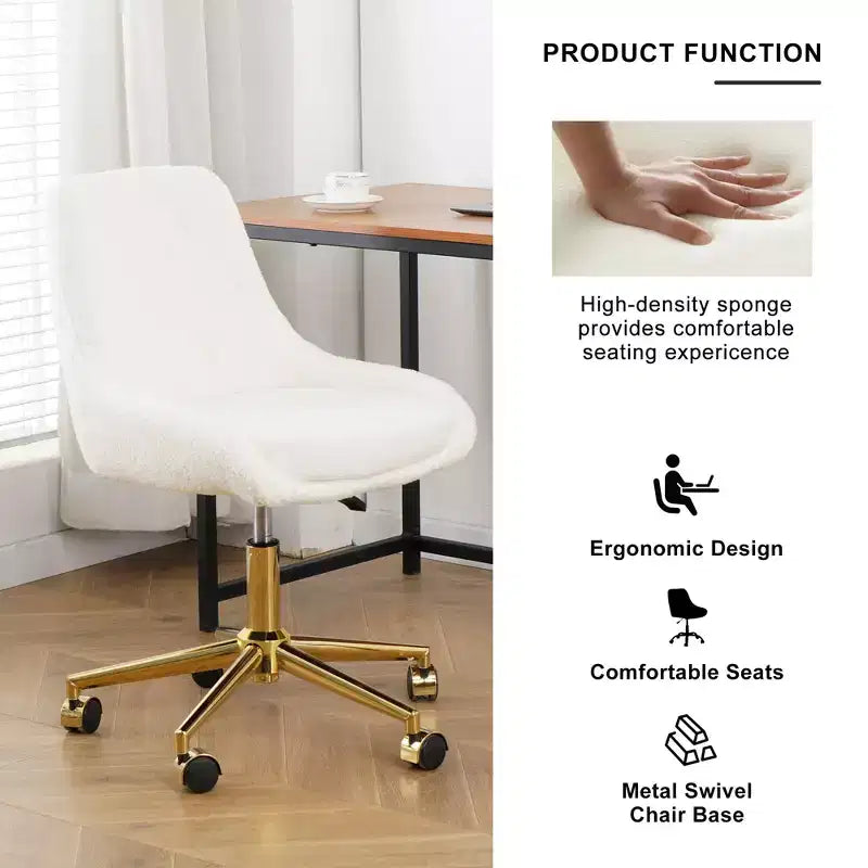 Okak Chaise de Bureau Moderne Réglable en Polaire Teddy, Meuble de Salon, Petite Chaise Pivotante pour Bureau, Étude, Studio