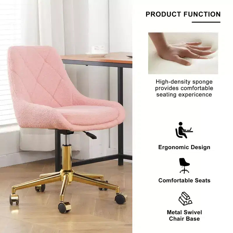 Okak Chaise de Bureau Moderne Réglable en Polaire Teddy, Meuble de Salon, Petite Chaise Pivotante pour Bureau, Étude, Studio