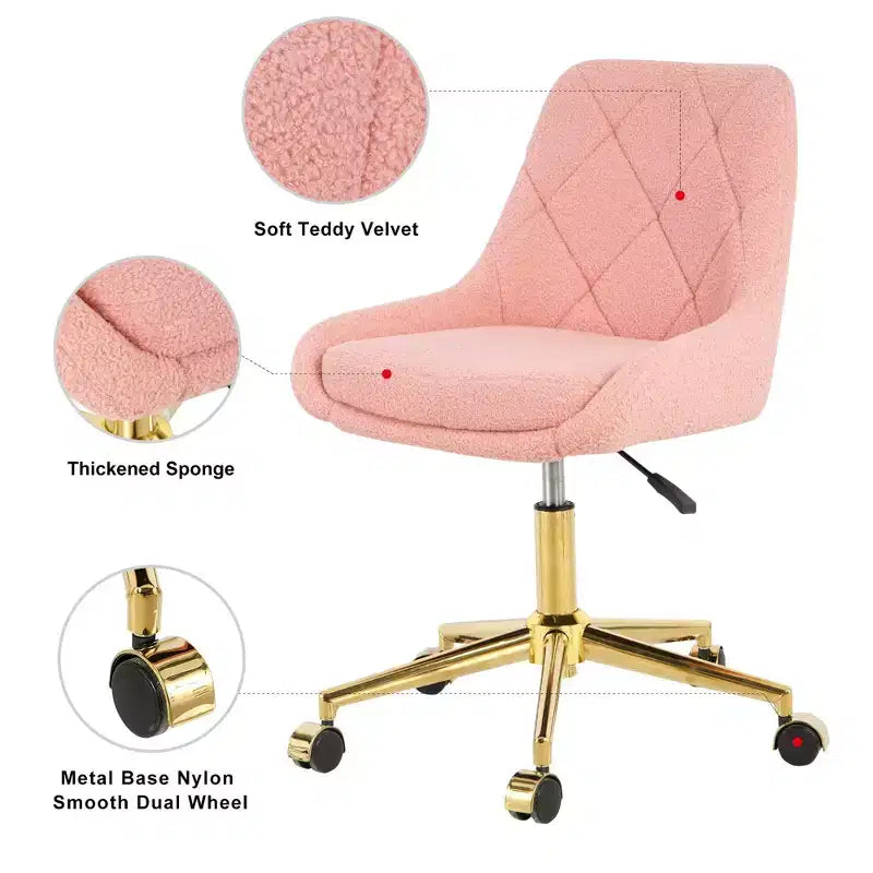 Okak Chaise de Bureau Moderne Réglable en Polaire Teddy, Meuble de Salon, Petite Chaise Pivotante pour Bureau, Étude, Studio