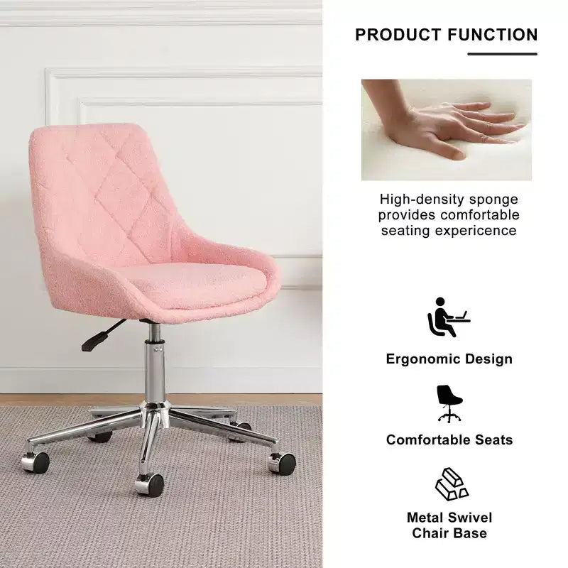 Okak Chaise de Bureau Moderne Réglable en Polaire Teddy, Meuble de Salon, Petite Chaise Pivotante pour Bureau, Étude, Studio