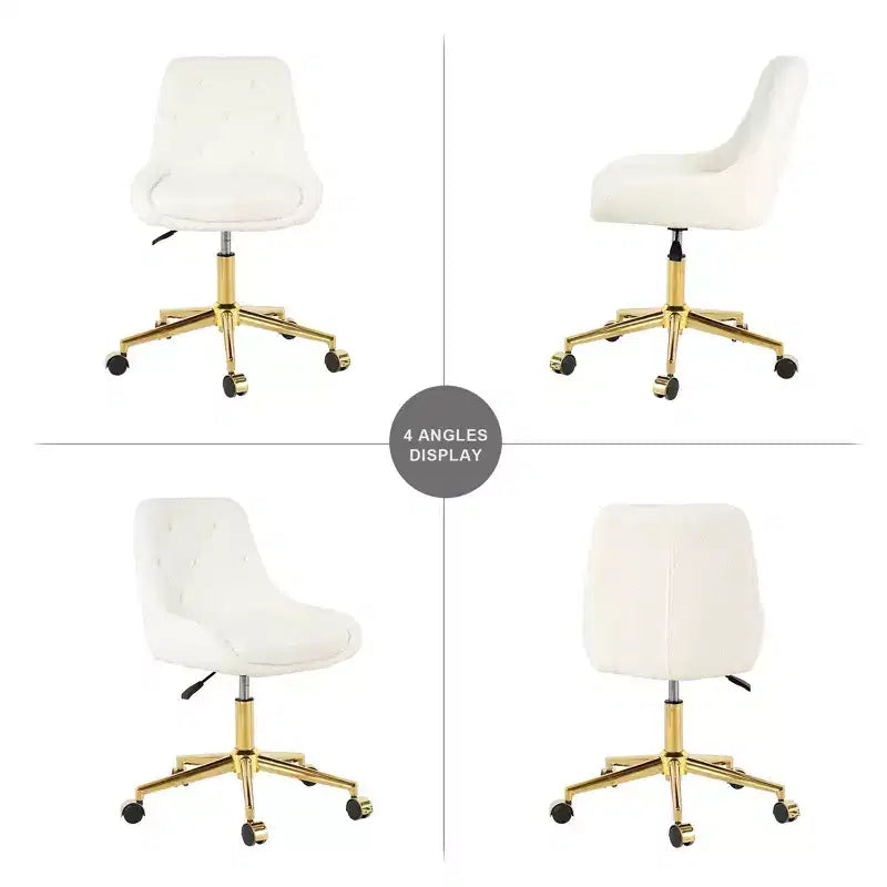 Okak Chaise de Bureau Moderne Réglable en Polaire Teddy, Meuble de Salon, Petite Chaise Pivotante pour Bureau, Étude, Studio