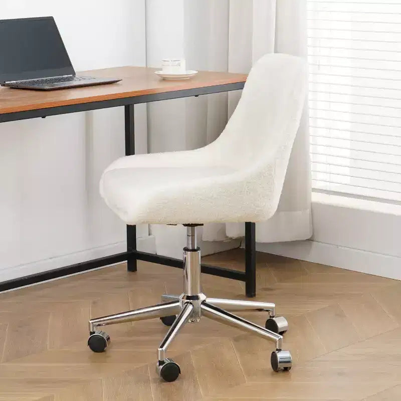 Okak Chaise de Bureau Moderne Réglable en Polaire Teddy, Meuble de Salon, Petite Chaise Pivotante pour Bureau, Étude, Studio