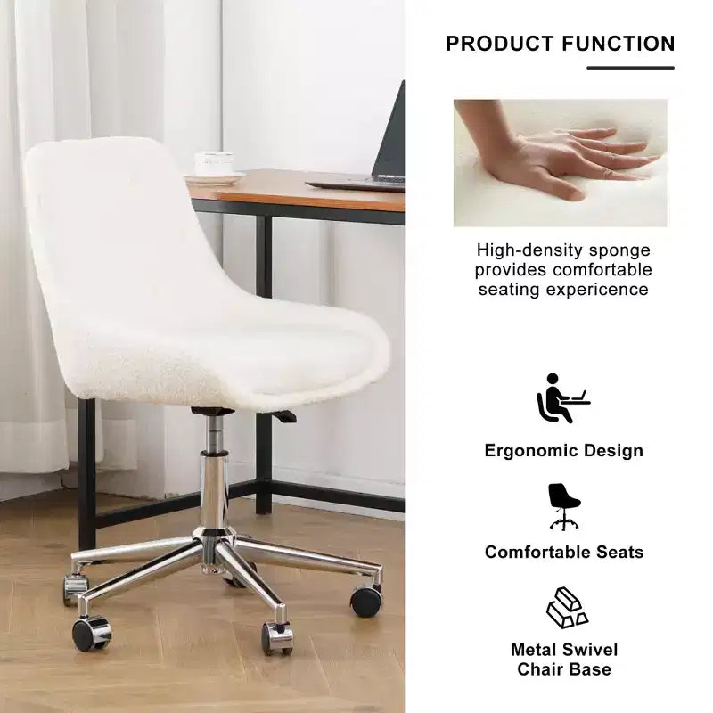 Okak Chaise de Bureau Moderne Réglable en Polaire Teddy, Meuble de Salon, Petite Chaise Pivotante pour Bureau, Étude, Studio