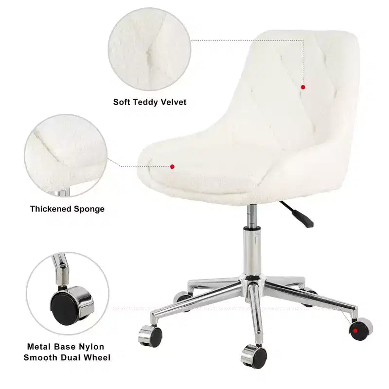 Okak Chaise de Bureau Moderne Réglable en Polaire Teddy, Meuble de Salon, Petite Chaise Pivotante pour Bureau, Étude, Studio