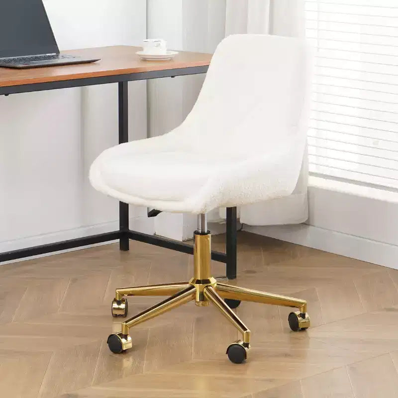 Okak Modern Teddy Fleece Upholstered Adjustable Office Chair Living Room Furniture,Small Swivel Task Chair for Office,Study,Studio