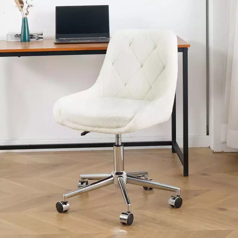 Okak Chaise de Bureau Moderne Réglable en Polaire Teddy, Meuble de Salon, Petite Chaise Pivotante pour Bureau, Étude, Studio