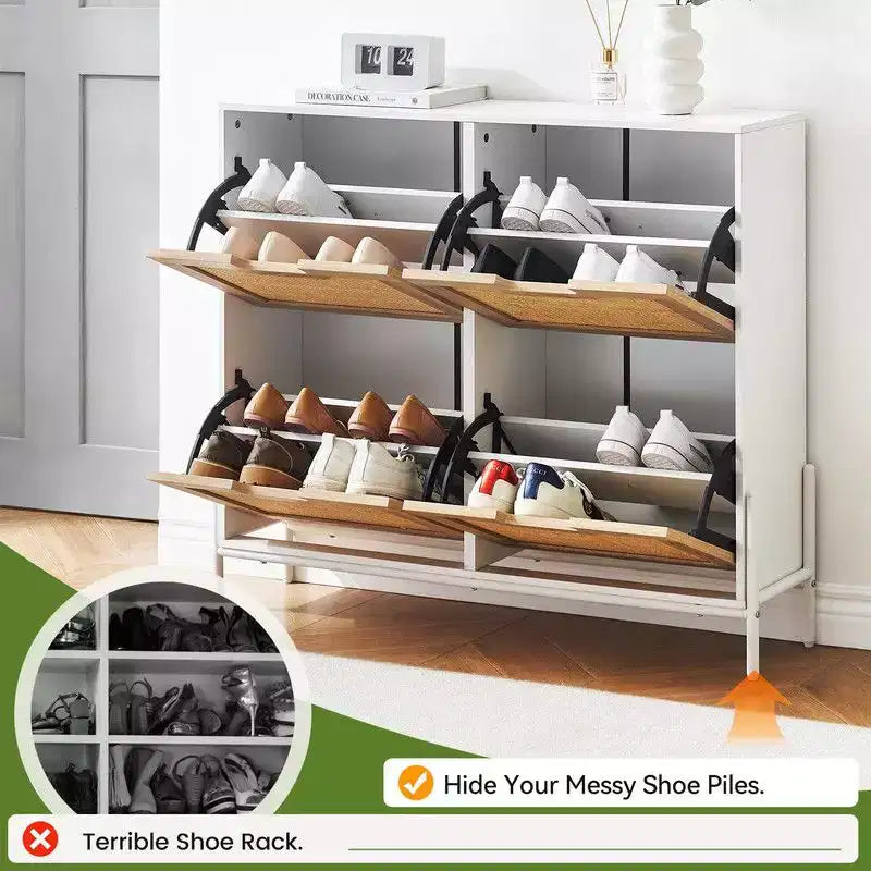 Meuble à chaussures avec 4 tiroirs - Meuble de rangement à chaussures avec panneaux cannelés et 3 niveaux de réglage