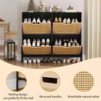 Meuble à chaussures avec 4 tiroirs - Meuble de rangement à chaussures avec panneaux cannelés et 3 niveaux de réglage