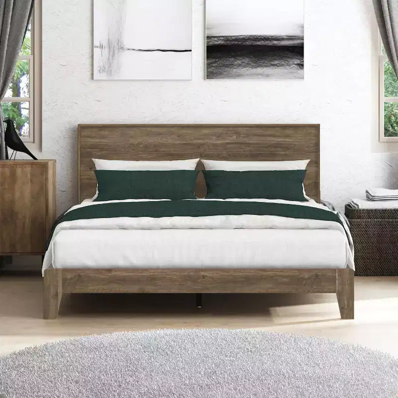 Galano Queen Payne Luxe Bed with Headboard  Knotty Oak