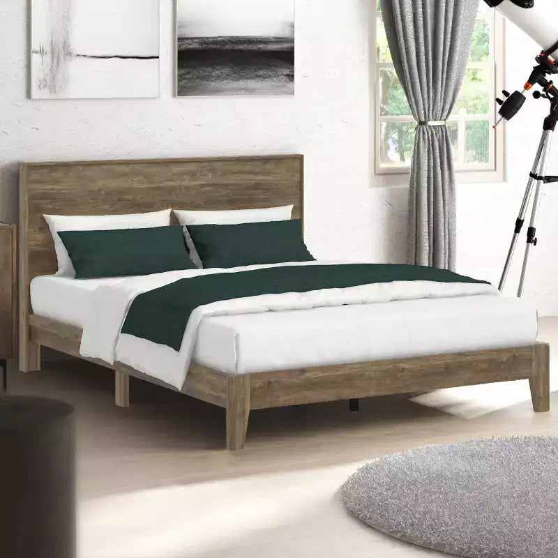 Lit double Galano Queen Payne Luxe avec tête de lit en chêne noueux