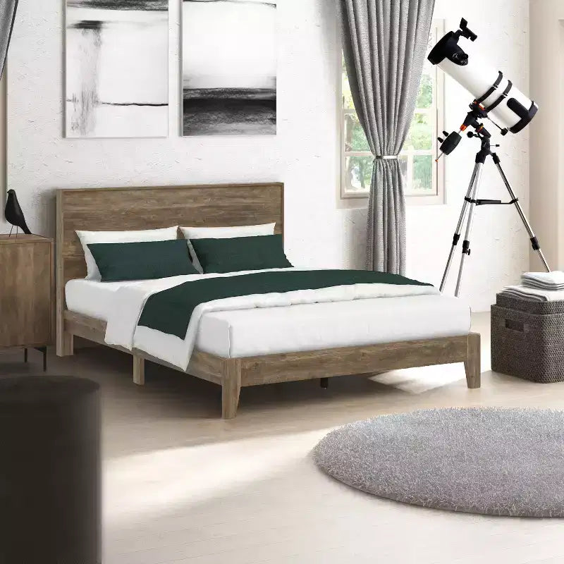 Lit double Galano Queen Payne Luxe avec tête de lit en chêne noueux