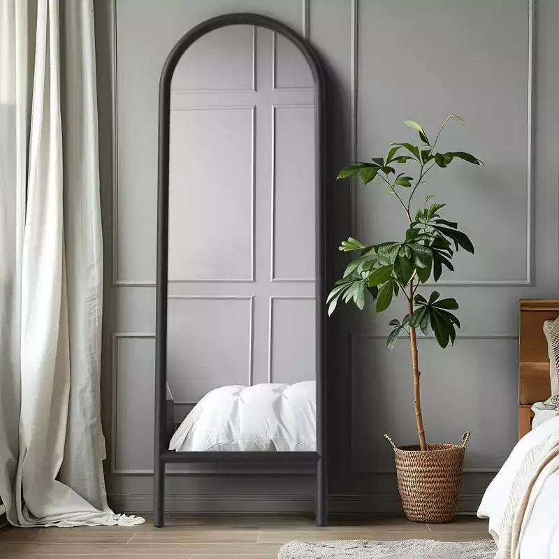 Miroir pleine longueur MAYEERTY en bois massif en forme d'arche noire 64x21x1 pouces sans support