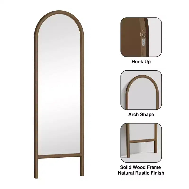 Miroir pleine longueur MAYEERTY en bois massif en forme d'arche noire 64x21x1 pouces sans support