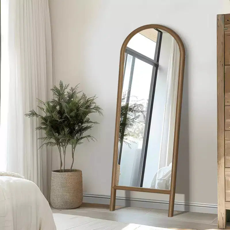 Miroir pleine longueur MAYEERTY en bois massif en forme d'arche noire 64x21x1 pouces sans support