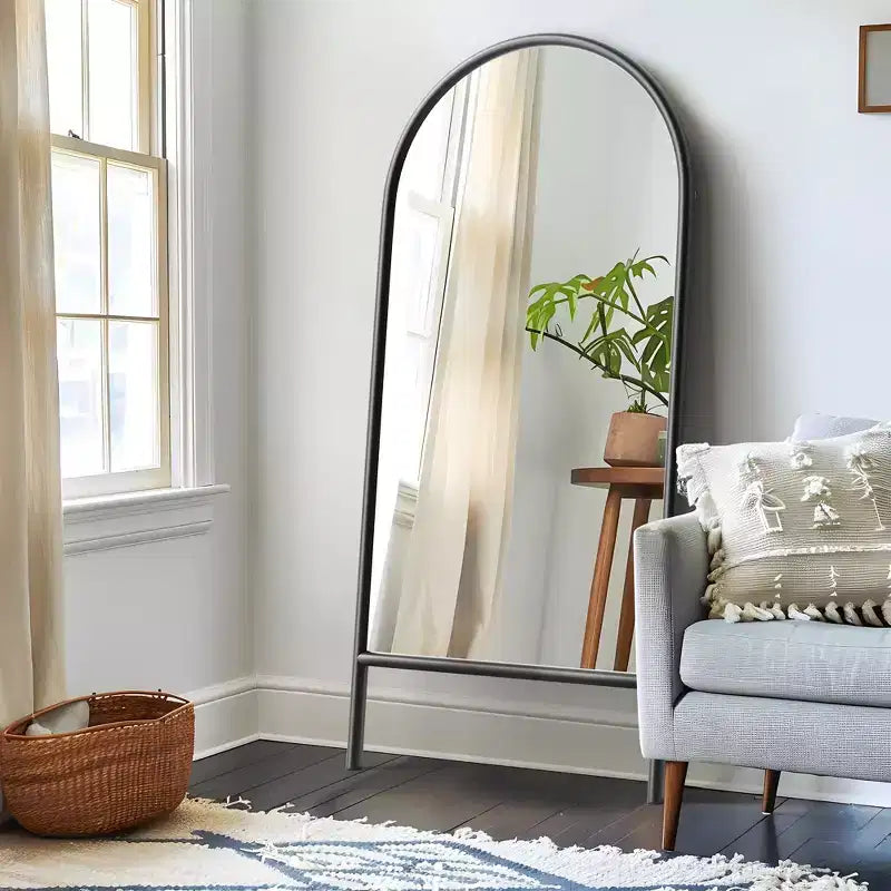Miroir pleine longueur MAYEERTY en bois massif en forme d'arche noire 64x21x1 pouces sans support