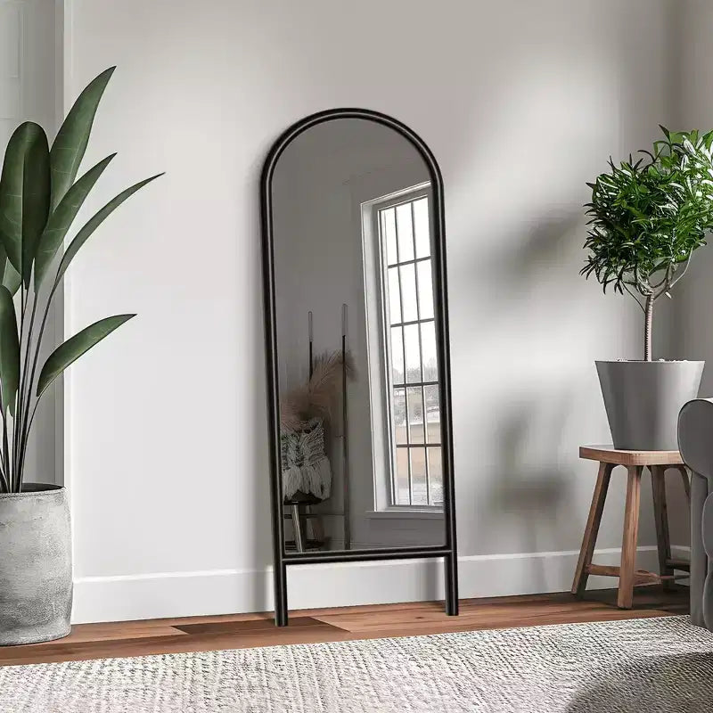Miroir pleine longueur MAYEERTY en bois massif en forme d'arche noire 64x21x1 pouces sans support