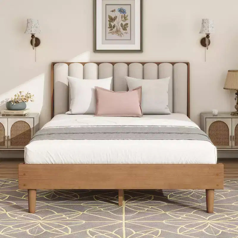 Queen/King Size Platform Bed Frame with Upholstered Headboard - ModernLuxe
