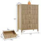 Commode à 5 tiroirs pour chambre à coucher, commode en bois de 81 cm de large avec poignées en métal, organisateur de rangement à cannelures, table de chevet étroite