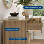 Commode à 5 tiroirs pour chambre à coucher, commode en bois de 81 cm de large avec poignées en métal, organisateur de rangement à cannelures, table de chevet étroite