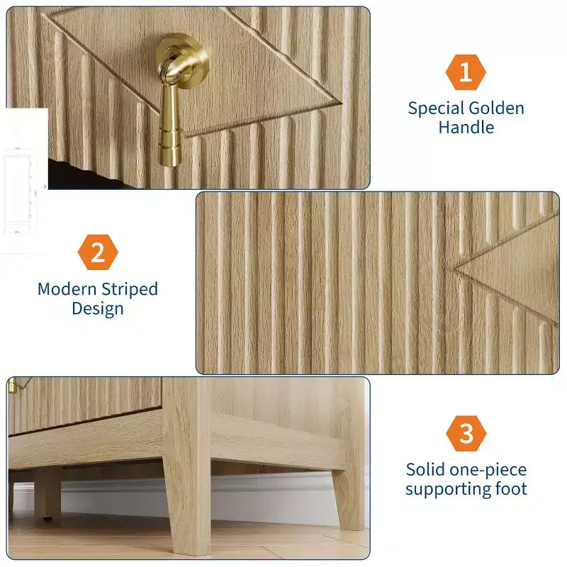 Commode à 5 tiroirs pour chambre à coucher, commode en bois de 81 cm de large avec poignées en métal, organisateur de rangement à cannelures, table de chevet étroite