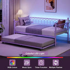 Cadre de lit de repos Acekool double avec lit gigogne, lit-canapé plateforme en métal avec station de recharge, lit d'appoint peu encombrant pour chambre, salon