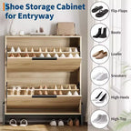Meuble à chaussures Acekool Oak - Organisateur de rangement à 2 tiroirs basculants avec pieds en métal pour entrée et couloir