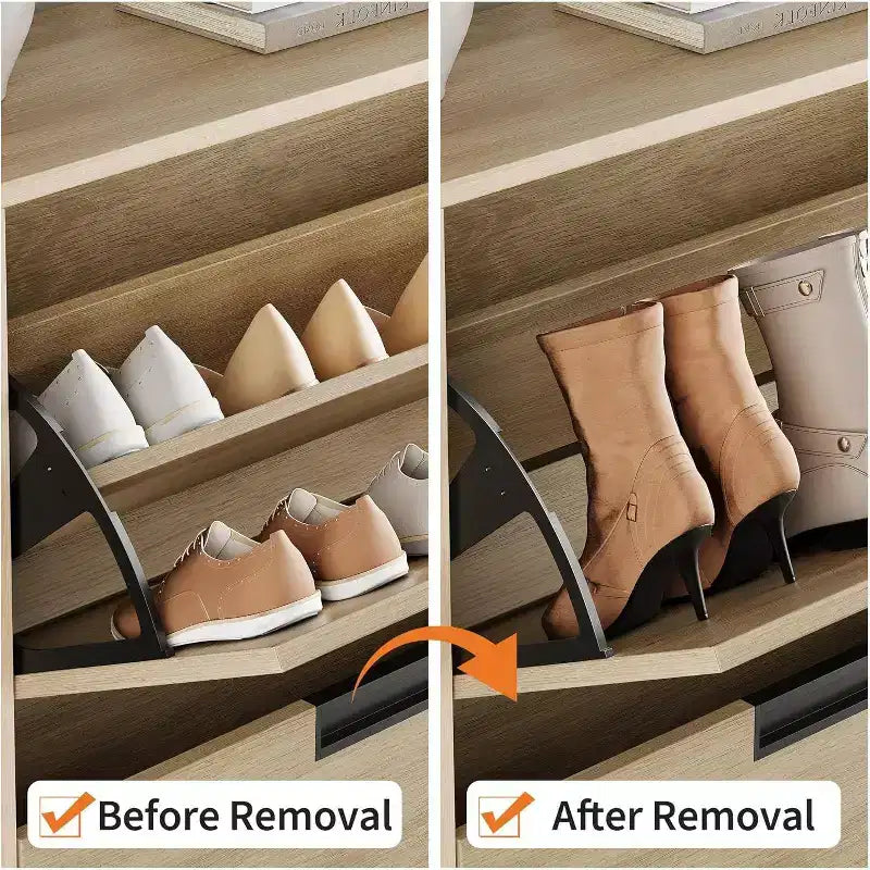 Meuble à chaussures Acekool Oak - Organisateur de rangement à 2 tiroirs basculants avec pieds en métal pour entrée et couloir