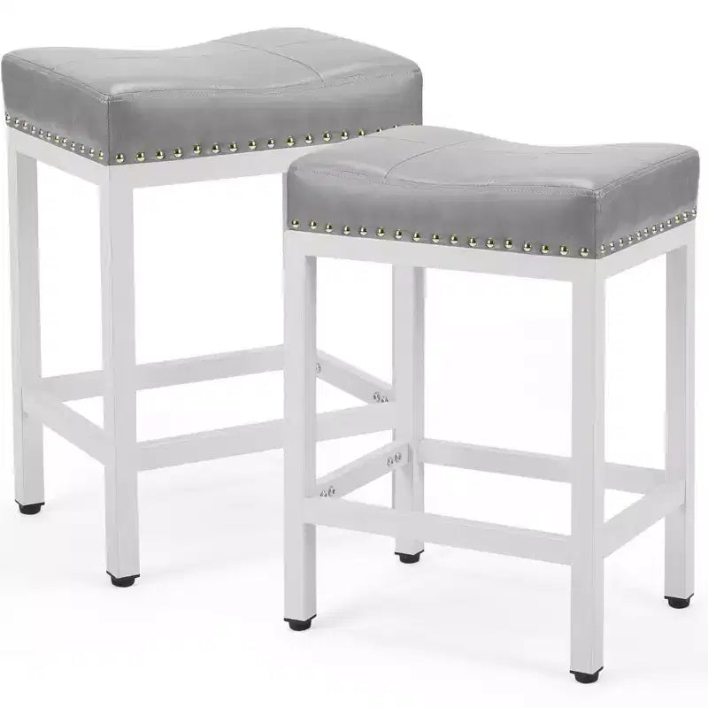 Lot de 2 tabourets de bar rembourrés pivotants et réglables en hauteur Okak avec repose-pieds, chaises de comptoir sans accoudoirs en cuir PU pour salles à manger