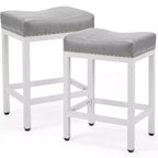 Lot de 2 tabourets de bar rembourrés pivotants et réglables en hauteur Okak avec repose-pieds, chaises de comptoir sans accoudoirs en cuir PU pour salles à manger