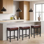 Lot de 2 tabourets de bar rembourrés pivotants et réglables en hauteur Okak avec repose-pieds, chaises de comptoir sans accoudoirs en cuir PU pour salles à manger