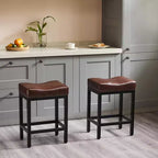 Lot de 2 tabourets de bar rembourrés pivotants et réglables en hauteur Okak avec repose-pieds, chaises de comptoir sans accoudoirs en cuir PU pour salles à manger