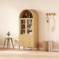 Acekool Arched Pantry Cabinet, 71 Farmhouse Display with Glass Doors & 2 Drawers, Adjustable Shelves for Kitchen, Dining Room, Bathroom