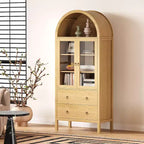 Acekool Meuble de rangement voûté, 71 po Style ferme avec portes vitrées et 2 tiroirs, étagères réglables pour cuisine, salle à manger, salle de bain