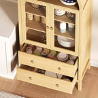 Acekool Meuble de rangement voûté, 71 po Style ferme avec portes vitrées et 2 tiroirs, étagères réglables pour cuisine, salle à manger, salle de bain