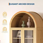 Acekool Meuble de rangement voûté, 71 po Style ferme avec portes vitrées et 2 tiroirs, étagères réglables pour cuisine, salle à manger, salle de bain