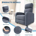 Fauteuil inclinable adulte confortable - Manuel, réglable, avec haut dossier, accoudoirs larges et poche latérale pour salon et cinéma maison