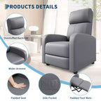Fauteuil inclinable adulte confortable - Manuel, réglable, avec haut dossier, accoudoirs larges et poche latérale pour salon et cinéma maison