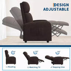 Fauteuil inclinable adulte confortable - Manuel, réglable, avec haut dossier, accoudoirs larges et poche latérale pour salon et cinéma maison