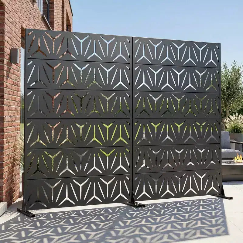 Paravent d'extérieur double face MAYEERTY Star 01 noir en acier galvanisé, 72x47x16, 6 panneaux