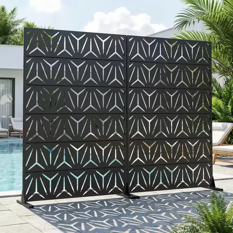 Paravent d'extérieur double face MAYEERTY Star 01 noir en acier galvanisé, 72x47x16, 6 panneaux