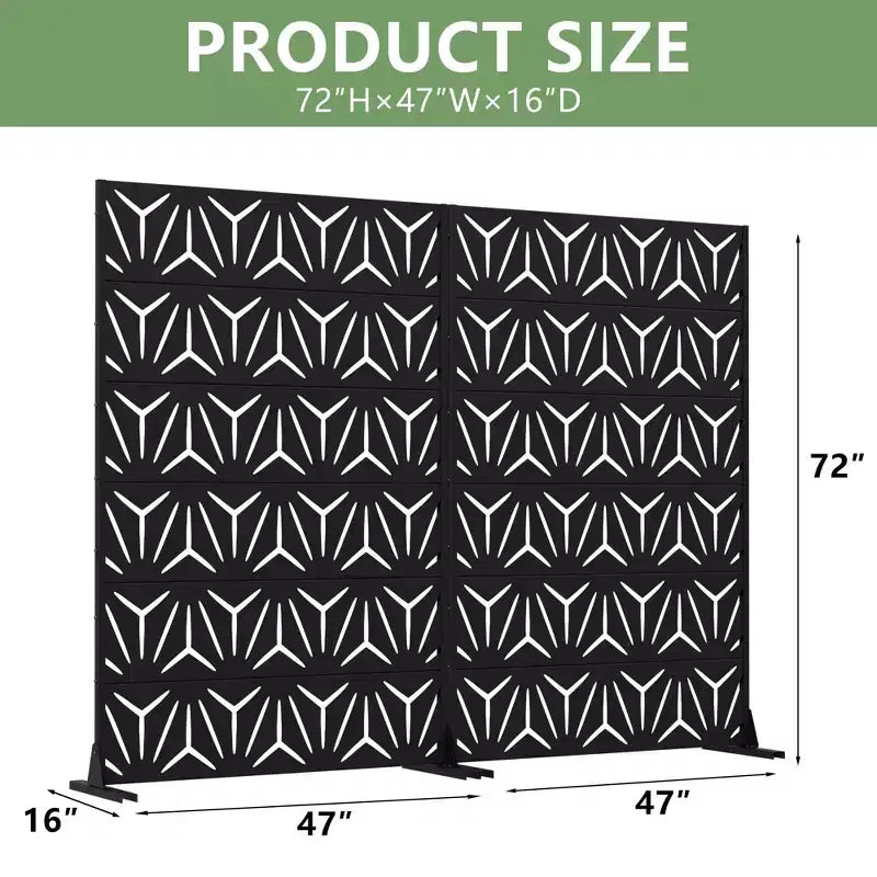 Paravent d'extérieur double face MAYEERTY Star 01 noir en acier galvanisé, 72x47x16, 6 panneaux