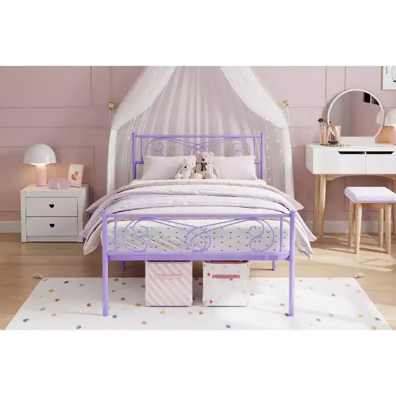 Twin Size Metal Bed Frame, Bed Frames with Headboard , Metal Platform Bed Frame with Footboard,Steel Slats Support,Easy Assembly