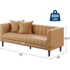 Canapé COZONY 78 en similicuir avec sièges profonds, canapé moderne 3 places avec oreillers et pieds en bois pour salon
