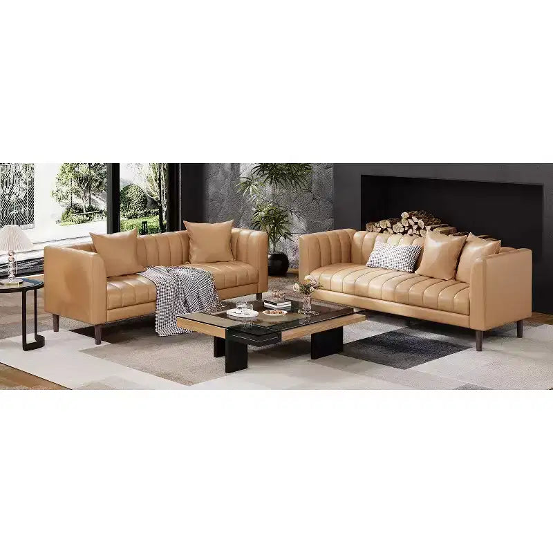 Canapé COZONY 78 en similicuir avec sièges profonds, canapé moderne 3 places avec oreillers et pieds en bois pour salon