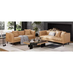 Canapé COZONY 78 en similicuir avec sièges profonds, canapé moderne 3 places avec oreillers et pieds en bois pour salon
