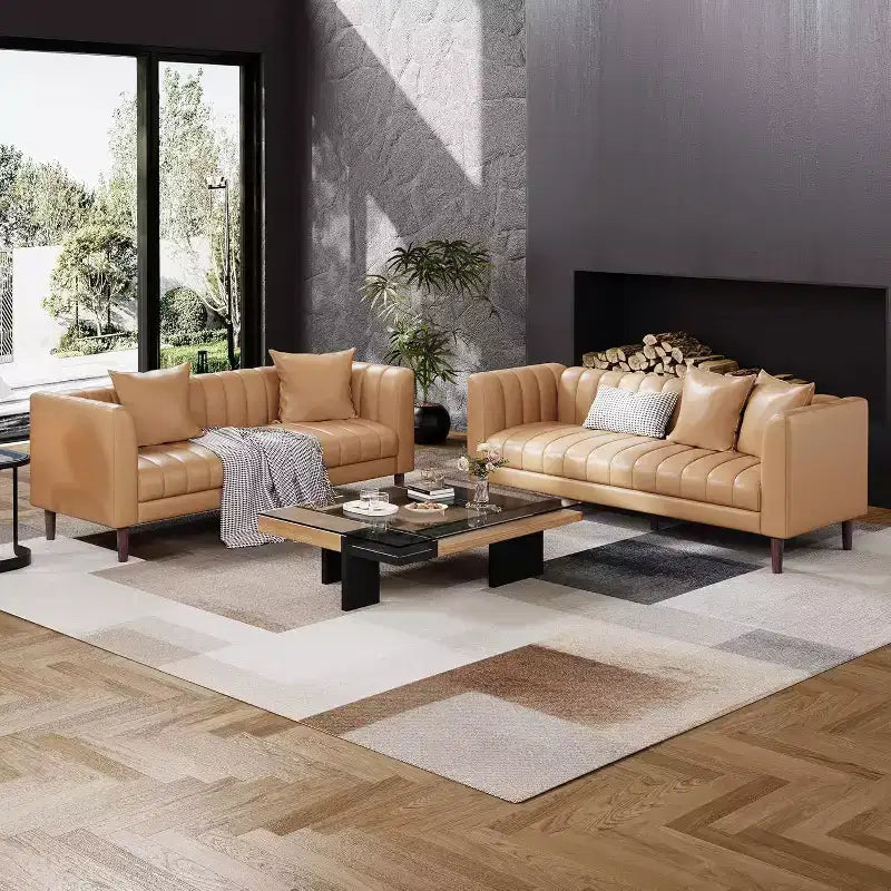 Canapé COZONY 78 en similicuir avec sièges profonds, canapé moderne 3 places avec oreillers et pieds en bois pour salon
