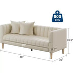 Canapé COZONY 78 en similicuir avec sièges profonds, canapé moderne 3 places avec oreillers et pieds en bois pour salon