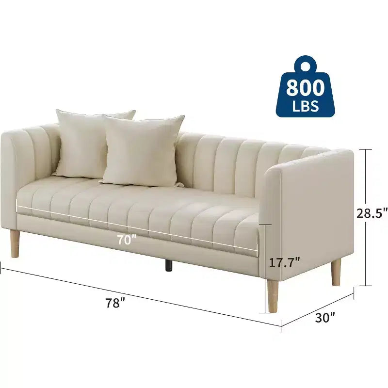 Canapé COZONY 78 en similicuir avec sièges profonds, canapé moderne 3 places avec oreillers et pieds en bois pour salon