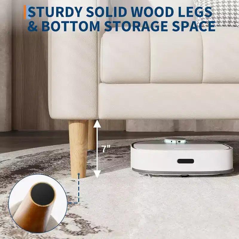 Canapé COZONY 78 en similicuir avec sièges profonds, canapé moderne 3 places avec oreillers et pieds en bois pour salon